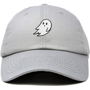 Unisex Gray 100% Cotton Ghost Embroidered Adjustable Buckle Classic Baseball Cap